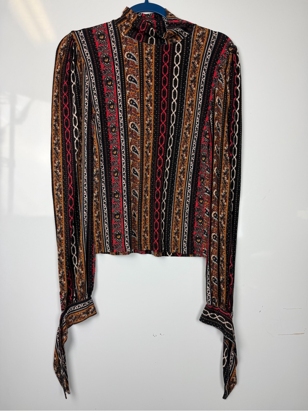 Free People Striped Paisley Tie-Sleeve Women's Shirt - Black Multicolor